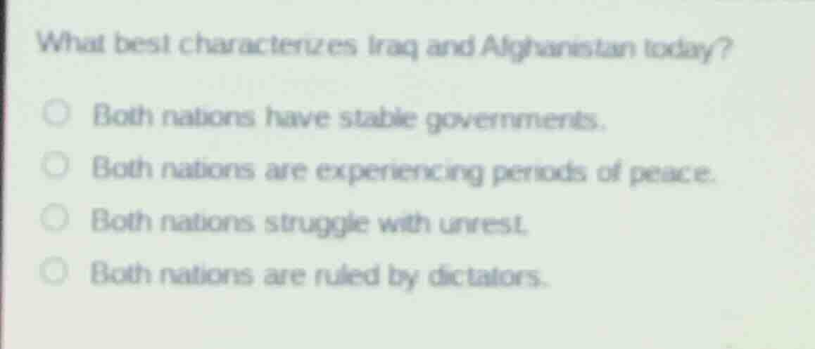 what best characterizes iraq and afghanistan today?○ both nations have …