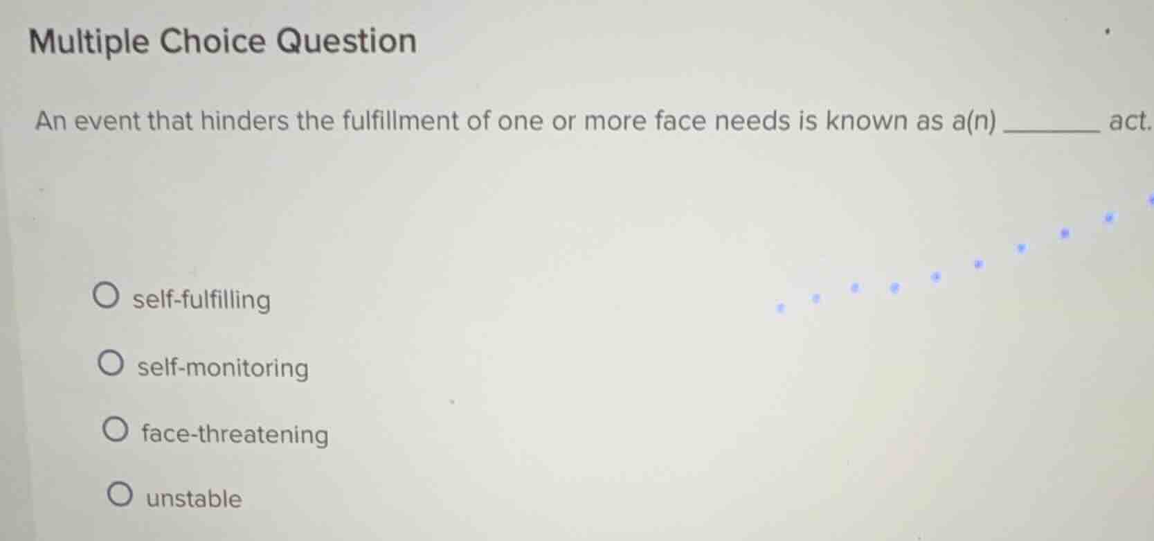 multiple choice question an event that hinders the fulfillment of one o…