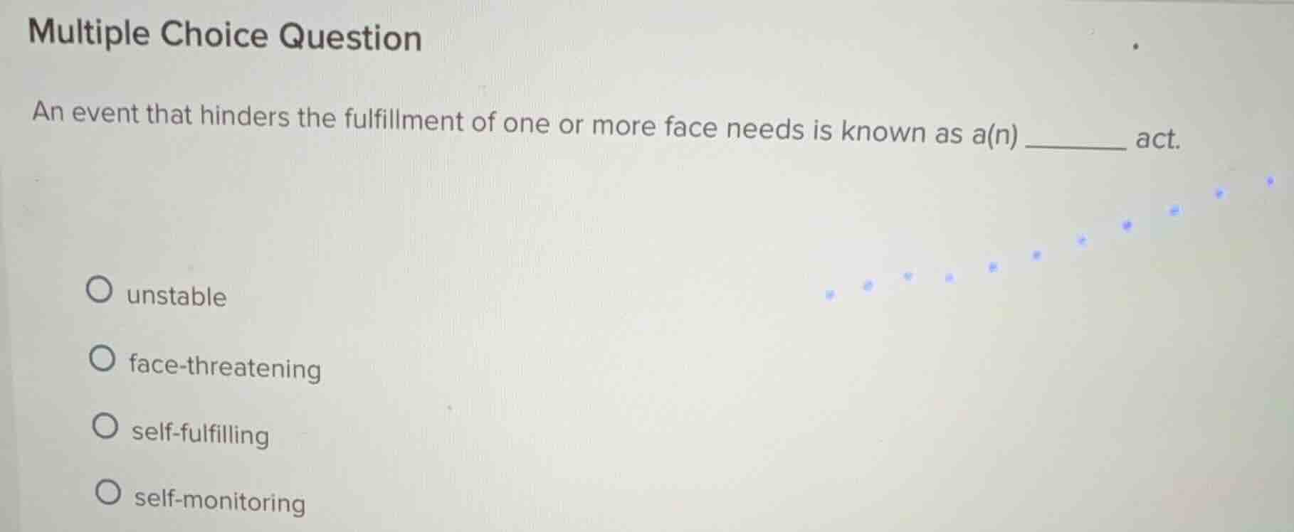 multiple choice question an event that hinders the fulfillment of one o…