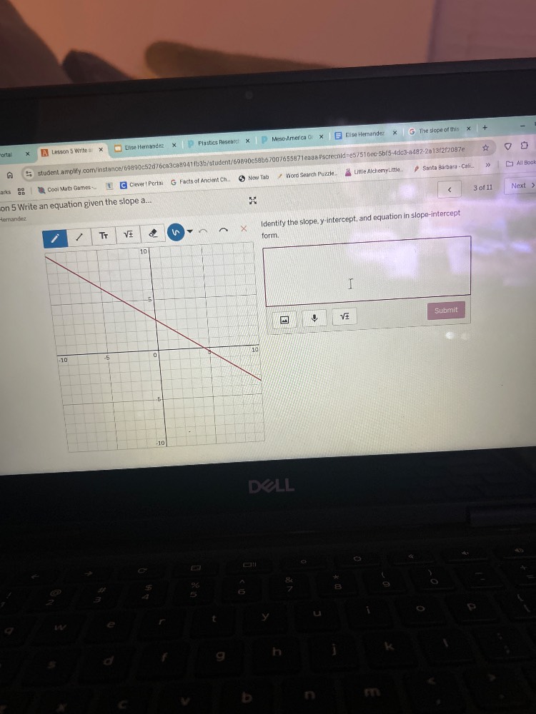on 5 write an equation given the slope a... identify the slope, y inter…