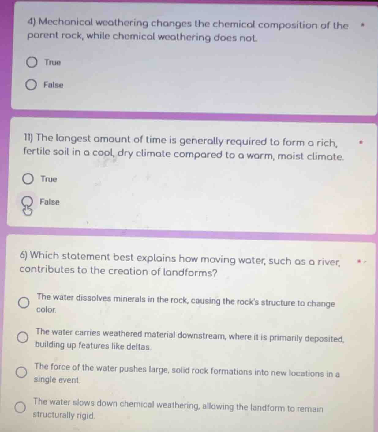 4) mechanical weathering changes the chemical composition of the parent…