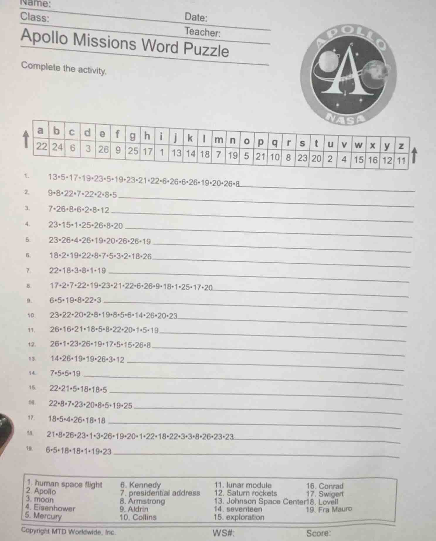 name:date:class:teacher:apollo missions word puzzlecomplete the activit…