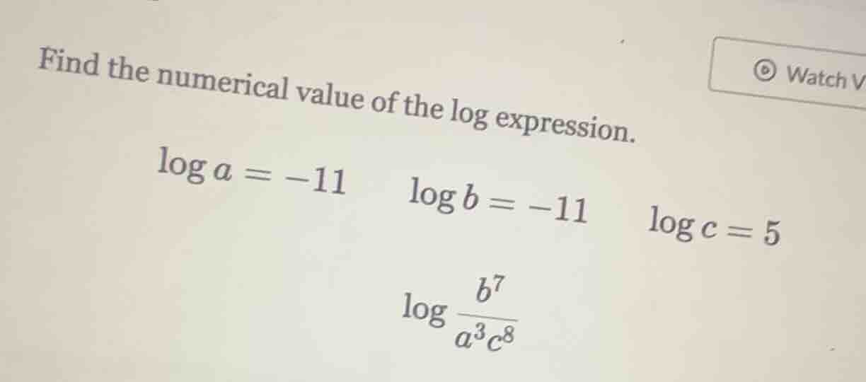 find the numerical value of the log expression.$log a = -11$ $log b = -…
