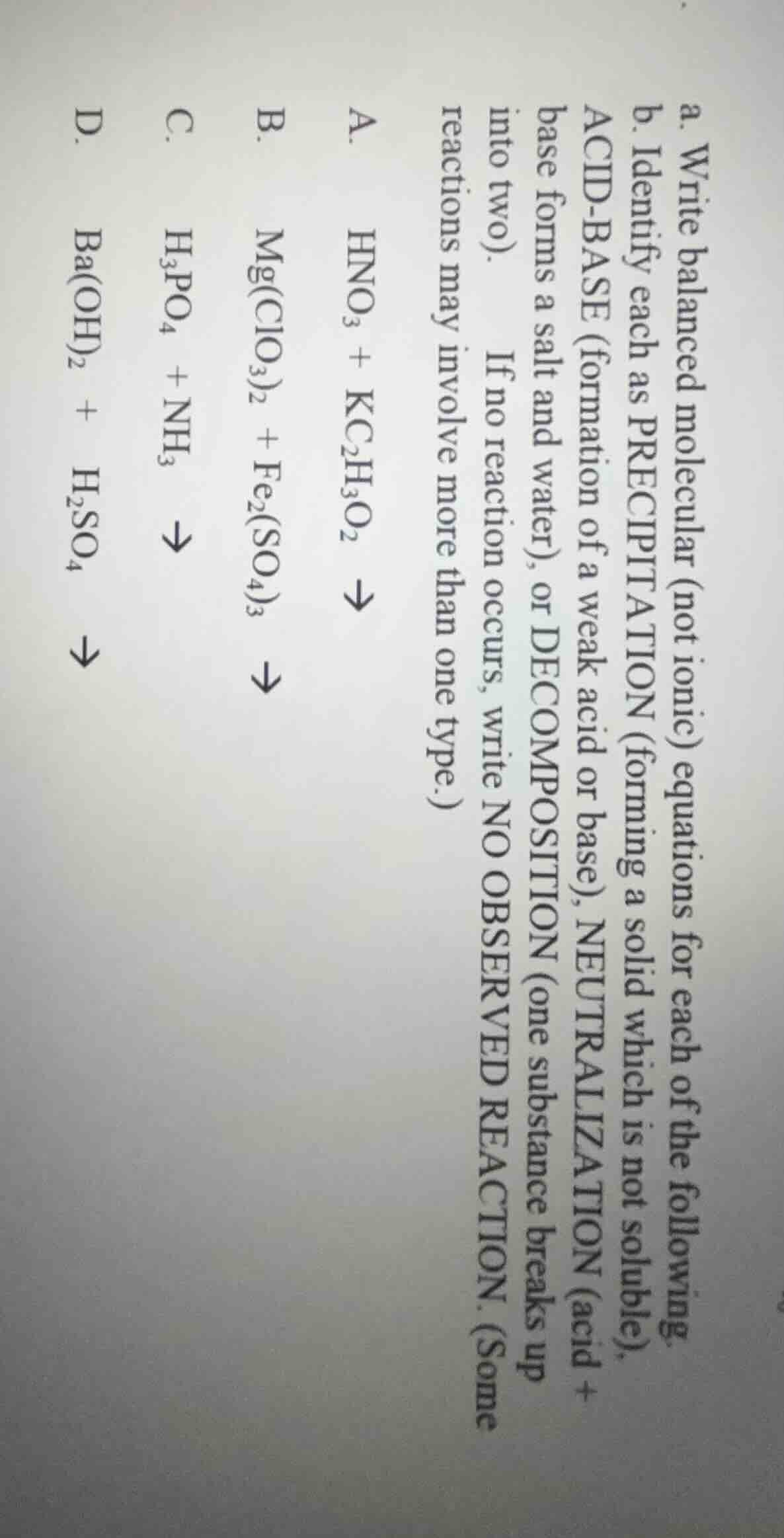 a. write balanced molecular (not ionic) equations for each of the follo…