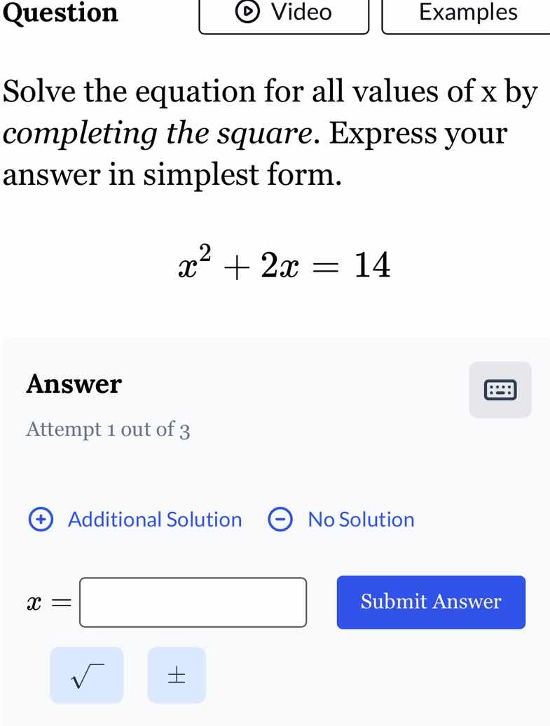 question video examples solve the equation for all values of x by compl…