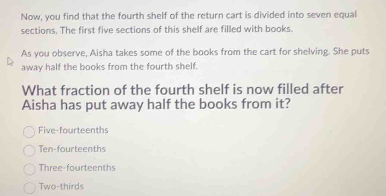 now, you find that the fourth shelf of the return cart is divided into …