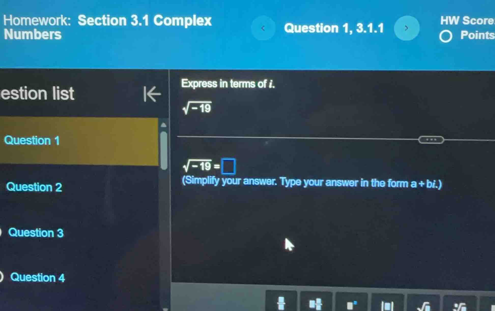 homework: section 3.1 complex numbers question 1, 3.1.1 hw score points…