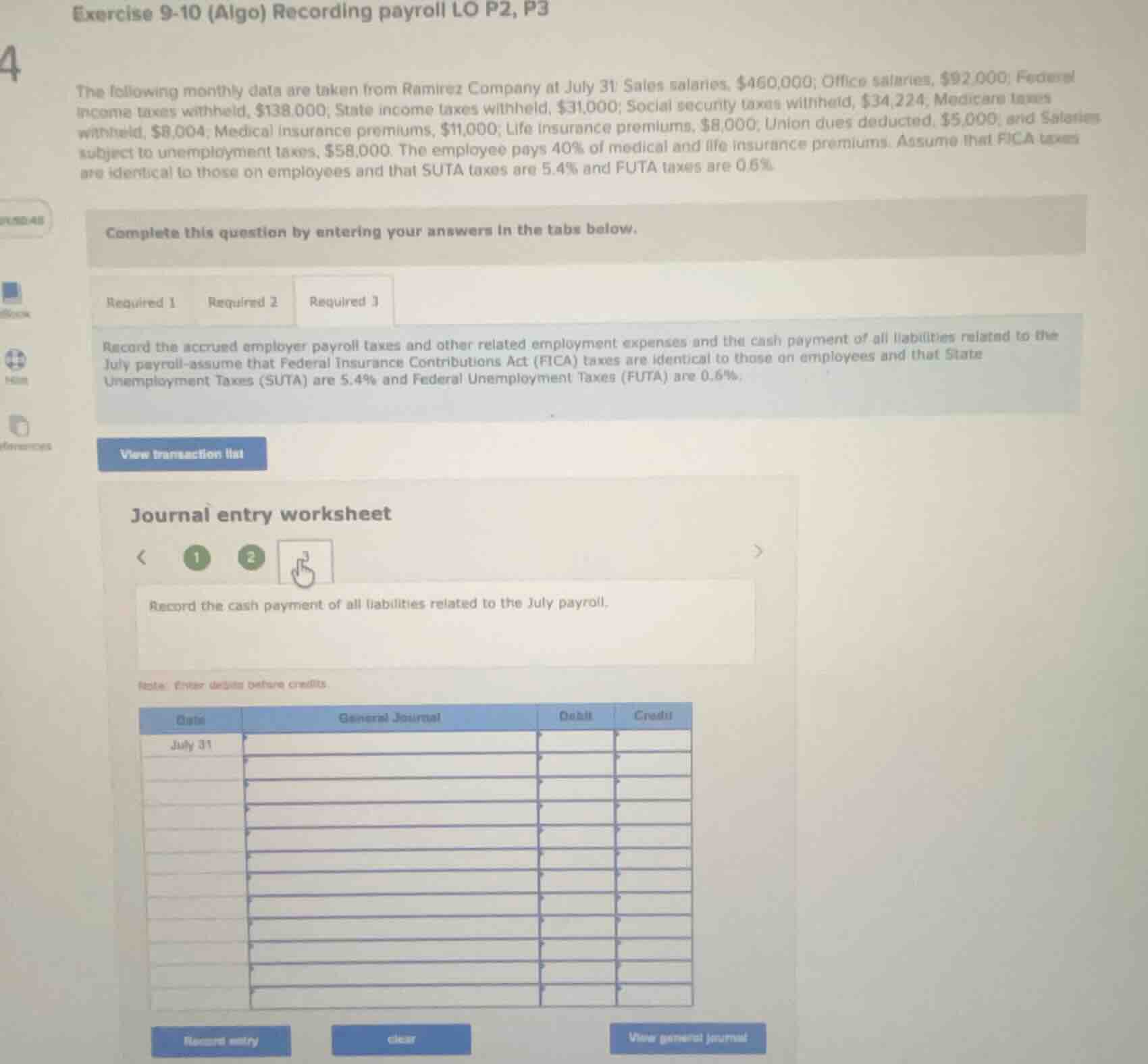 exercise 9-10 (algo) recording payroll lo p2, p34the following monthly …