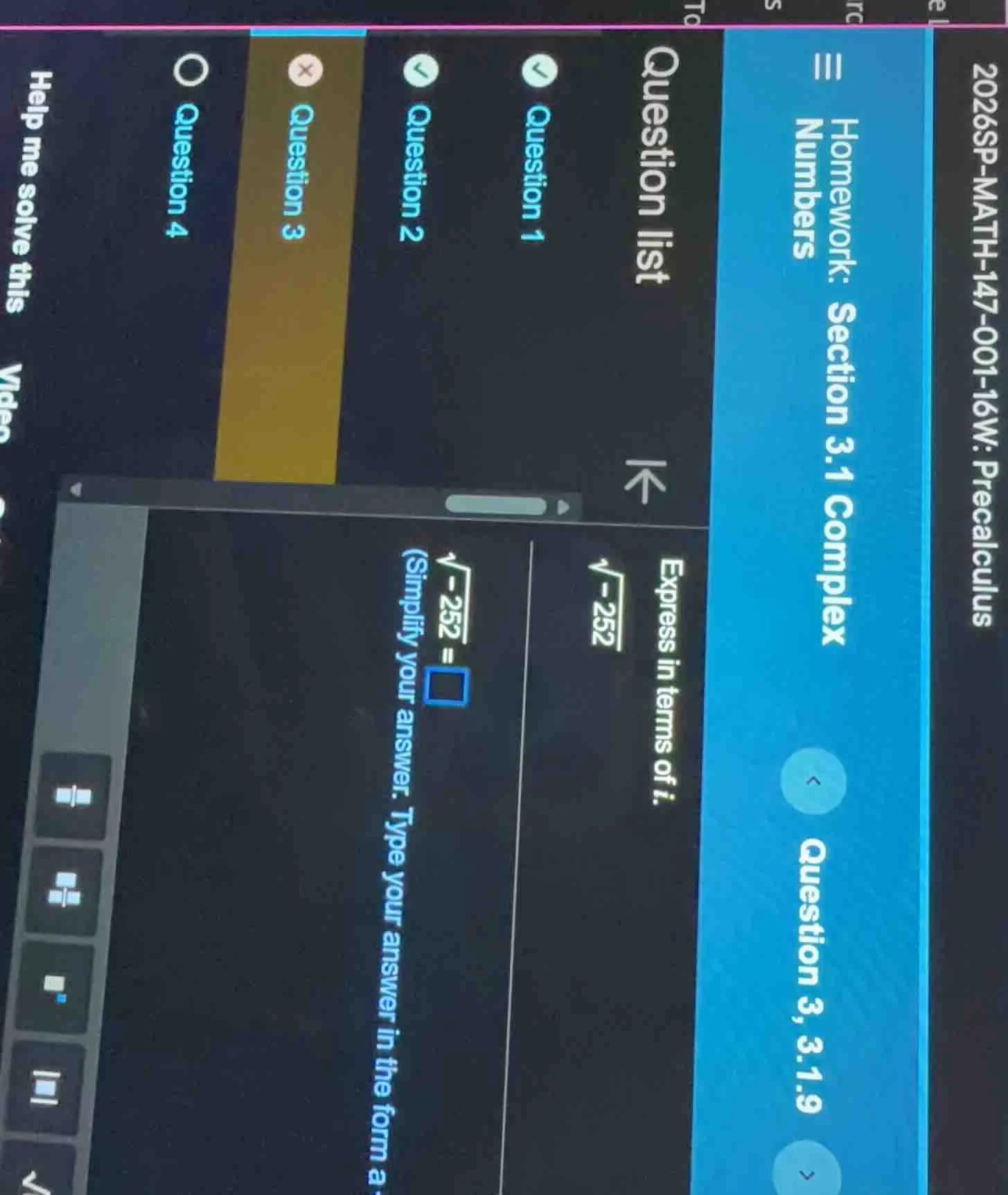 2026sp-math-147-001-16w: precalculus homework: section 3.1 complex numb…