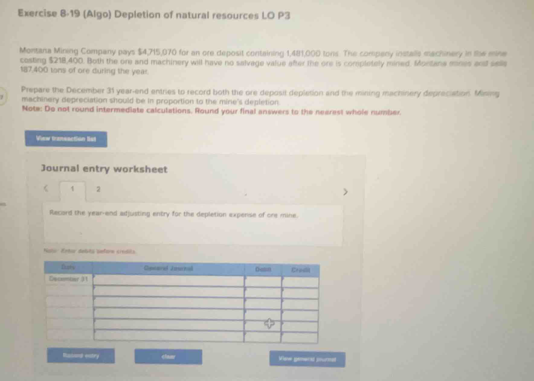 exercise 8-19 (algo) depletion of natural resources lo p3 montana minin…