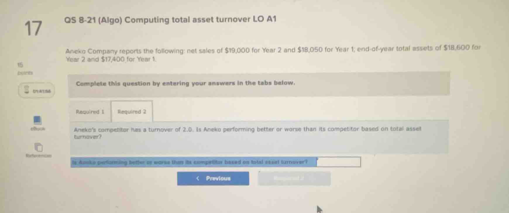 17 qs 8-21 (algo) computing total asset turnover lo a1 aneko company re…