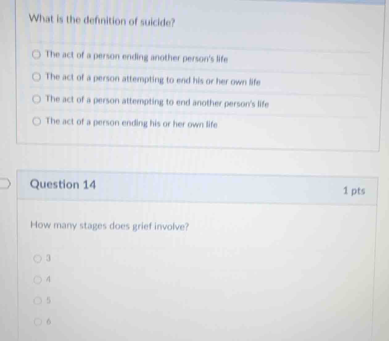 what is the definition of suicide?○ the act of a person ending another …