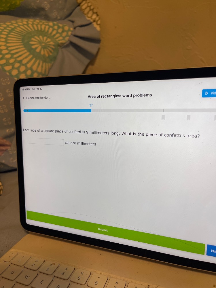 area of rectangles: word problems each side of a square piece of confet…