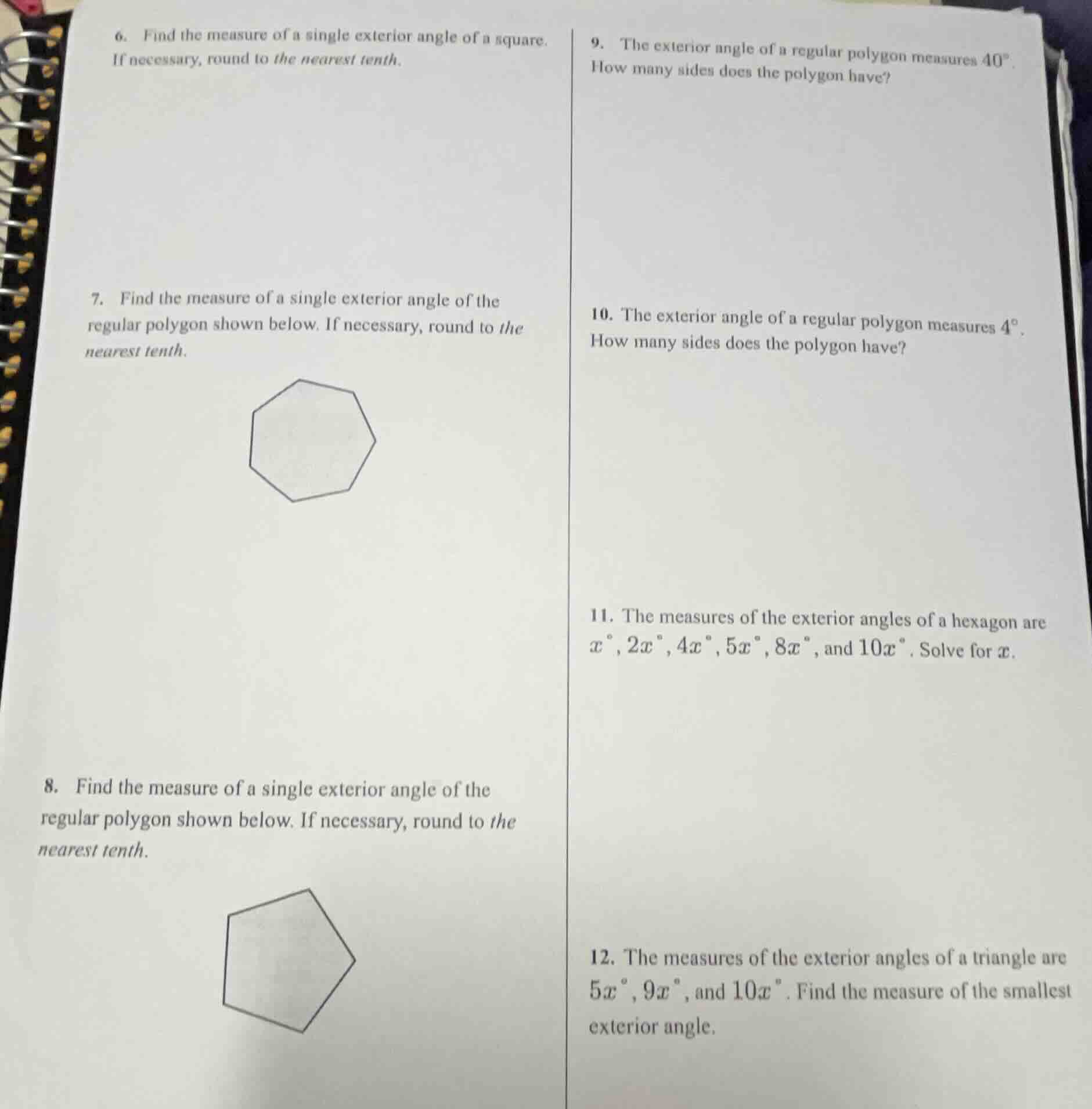 6. find the measure of a single exterior angle of a square. if necessar…