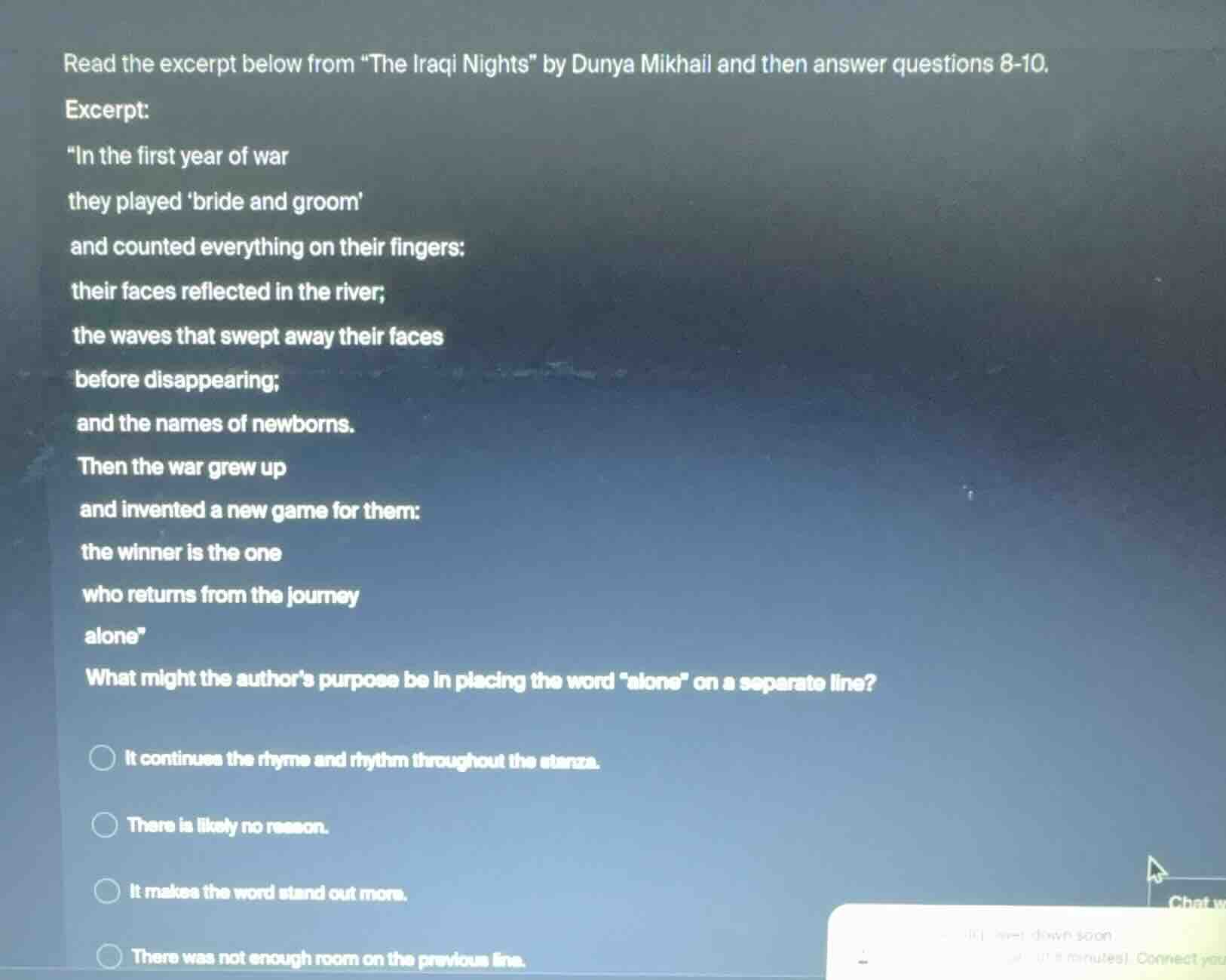 read the excerpt below from \the iraqi nights\ by dunya mikhail and the…