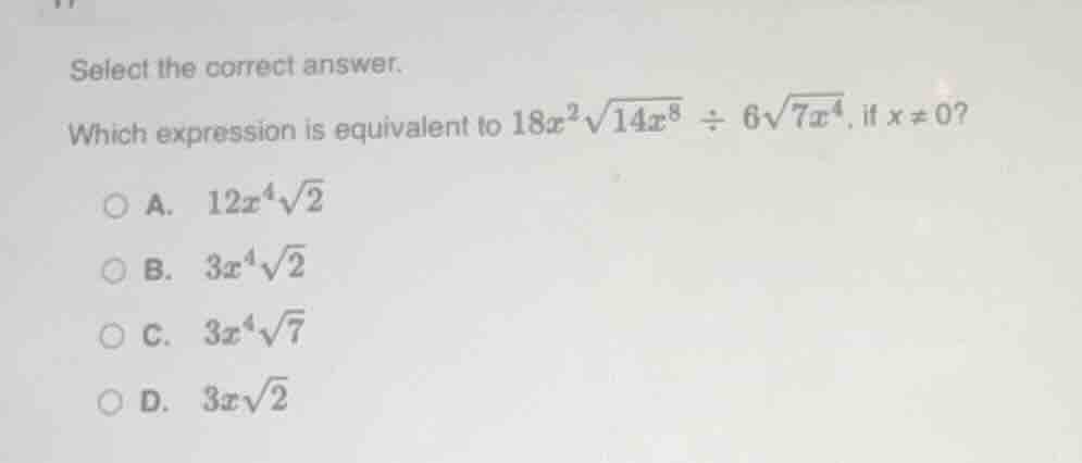 select the correct answer. which expression is equivalent to $18x^{2}\\…