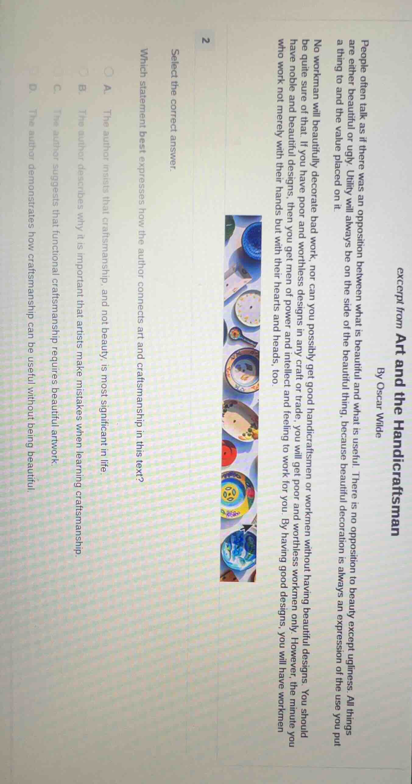 excerpt from art and the handicraftsman by oscar wilde people often tal…