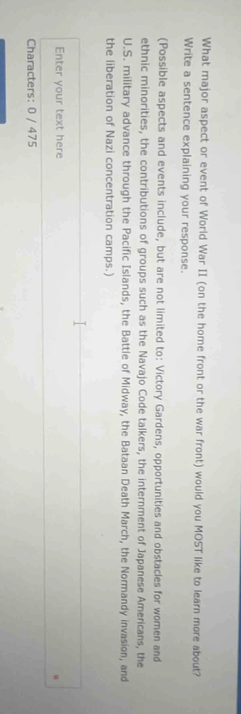 what major aspect or event of world war ii (on the home front or the wa…