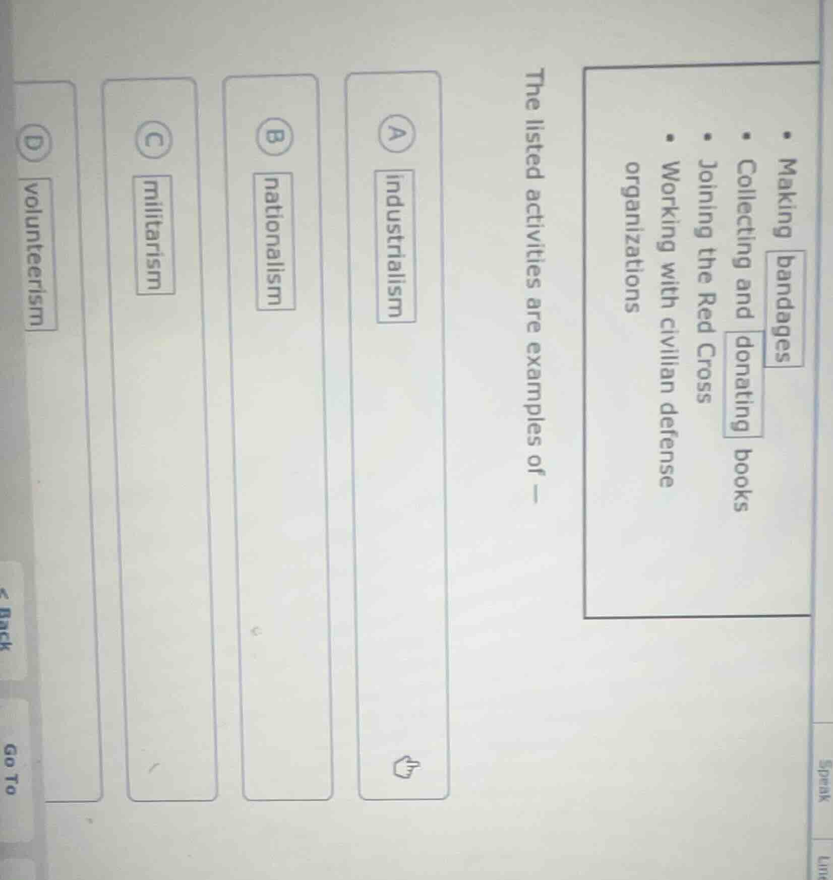 - making bandages- collecting and donating books- joining the red cross…