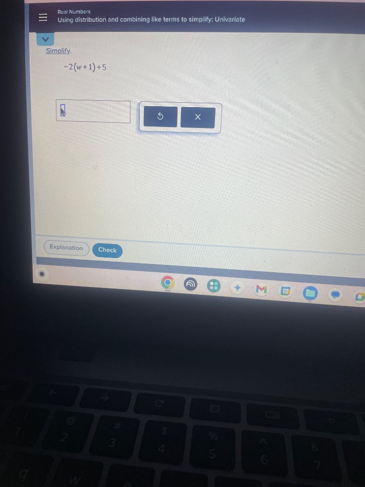 real numbers using distribution and combining like terms to simplify: u…