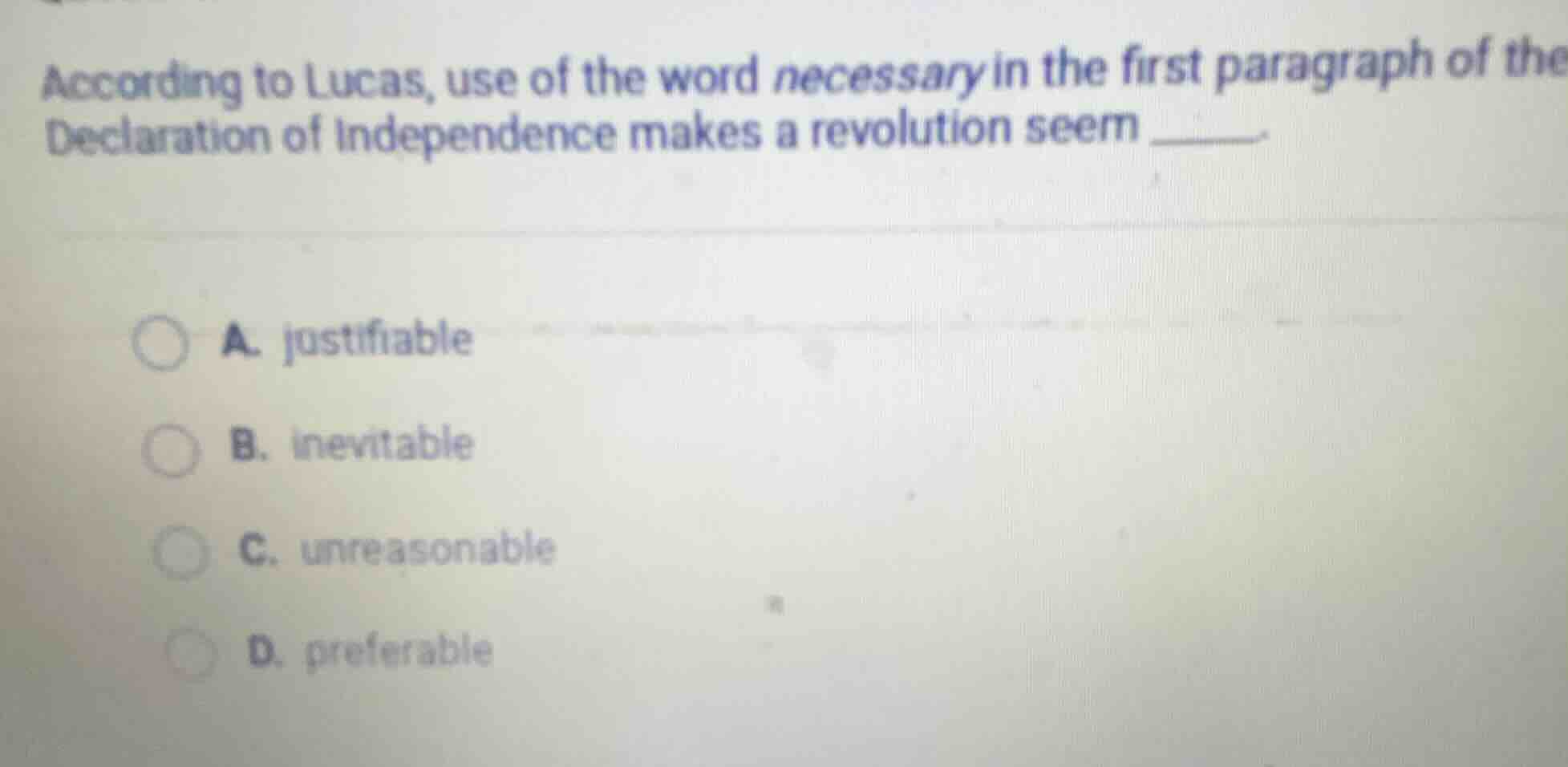 according to lucas, use of the word necessary in the first paragraph of…