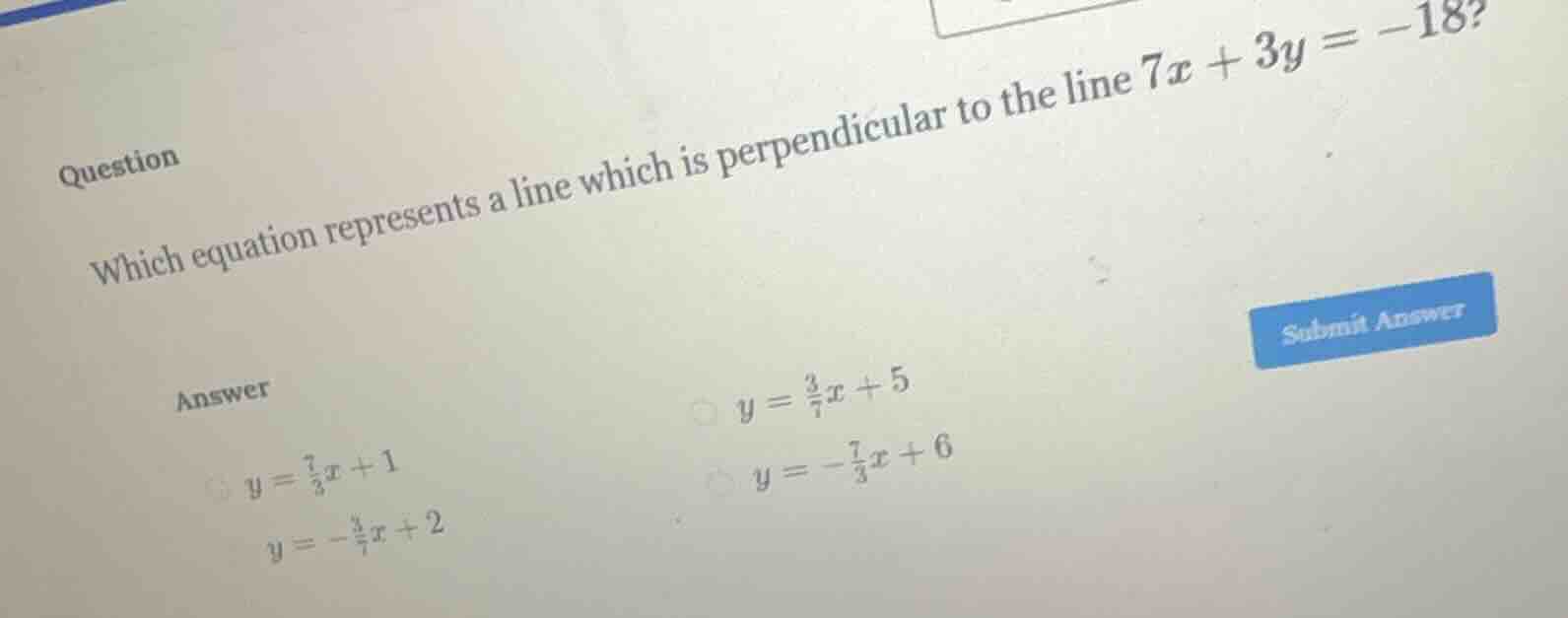 question which equation represents a line which is perpendicular to the…
