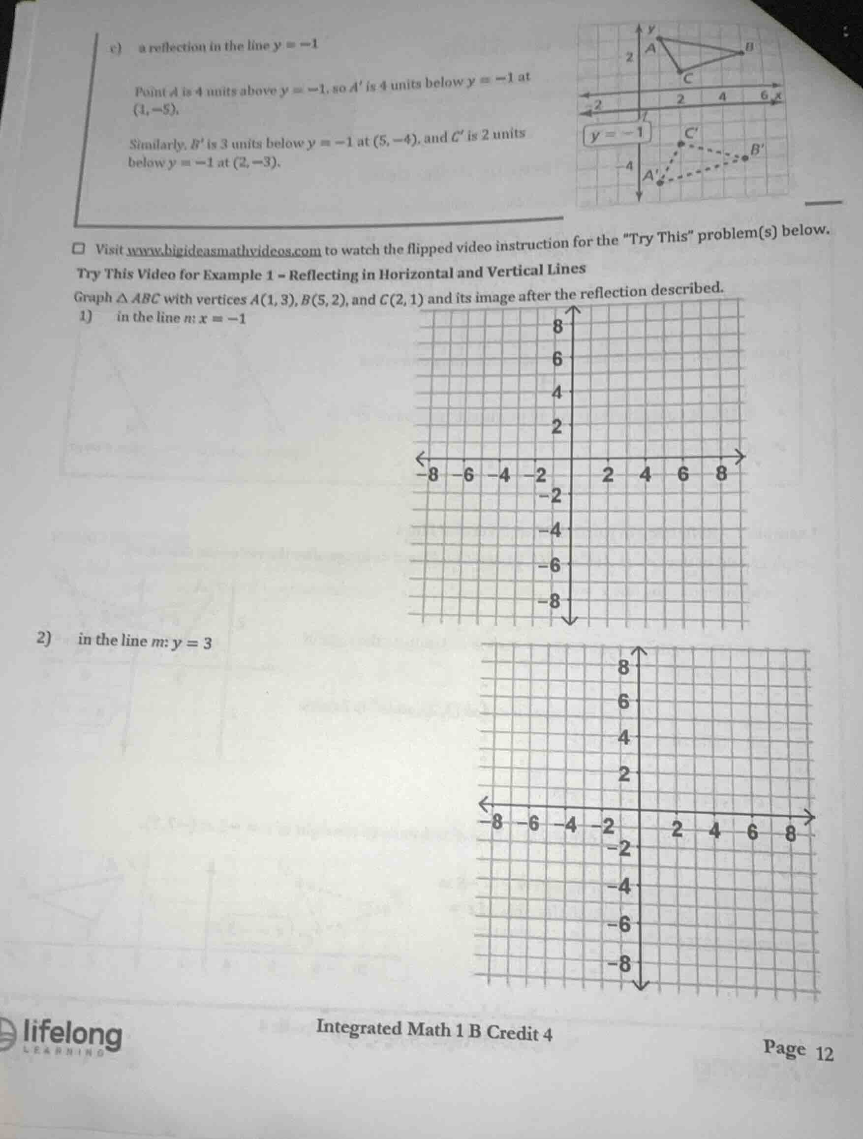 c) a reflection in the line $y=-1$point $a$ is 4 units above $y=-1$, so…