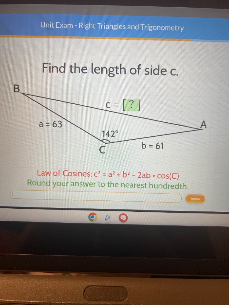 unit exam - right triangles and trigonometry find the length of side c.…