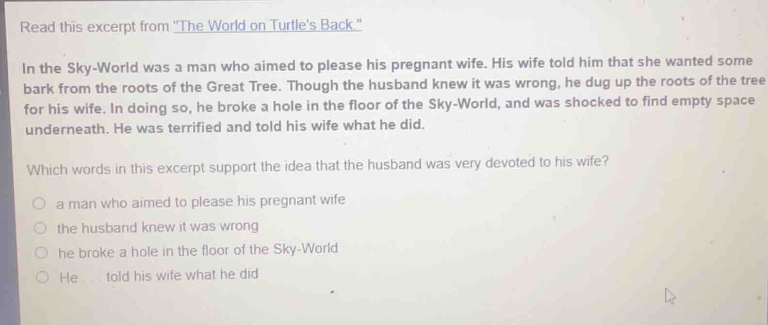 read this excerpt from \the world on turtles back.\ in the sky-world wa…