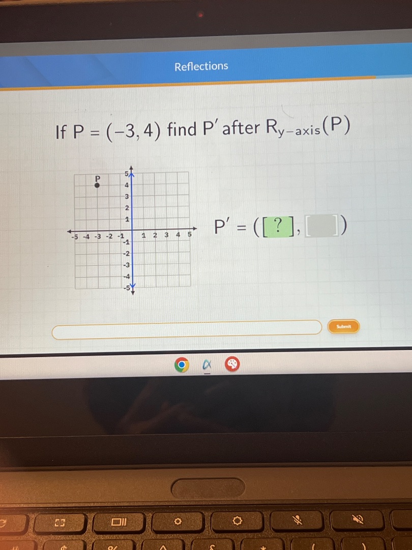 reflections if $p = (-3, 4)$ find $p$ after $r_{y-axis}(p)$ $p = (?, \\…