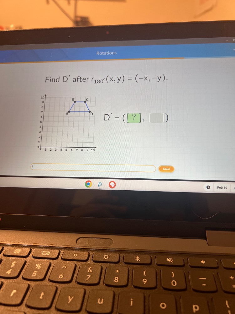 rotations find d after $r_{180^{\\circ}}(x,y)=(-x,-y)$. $d = (?, \\ \\ …