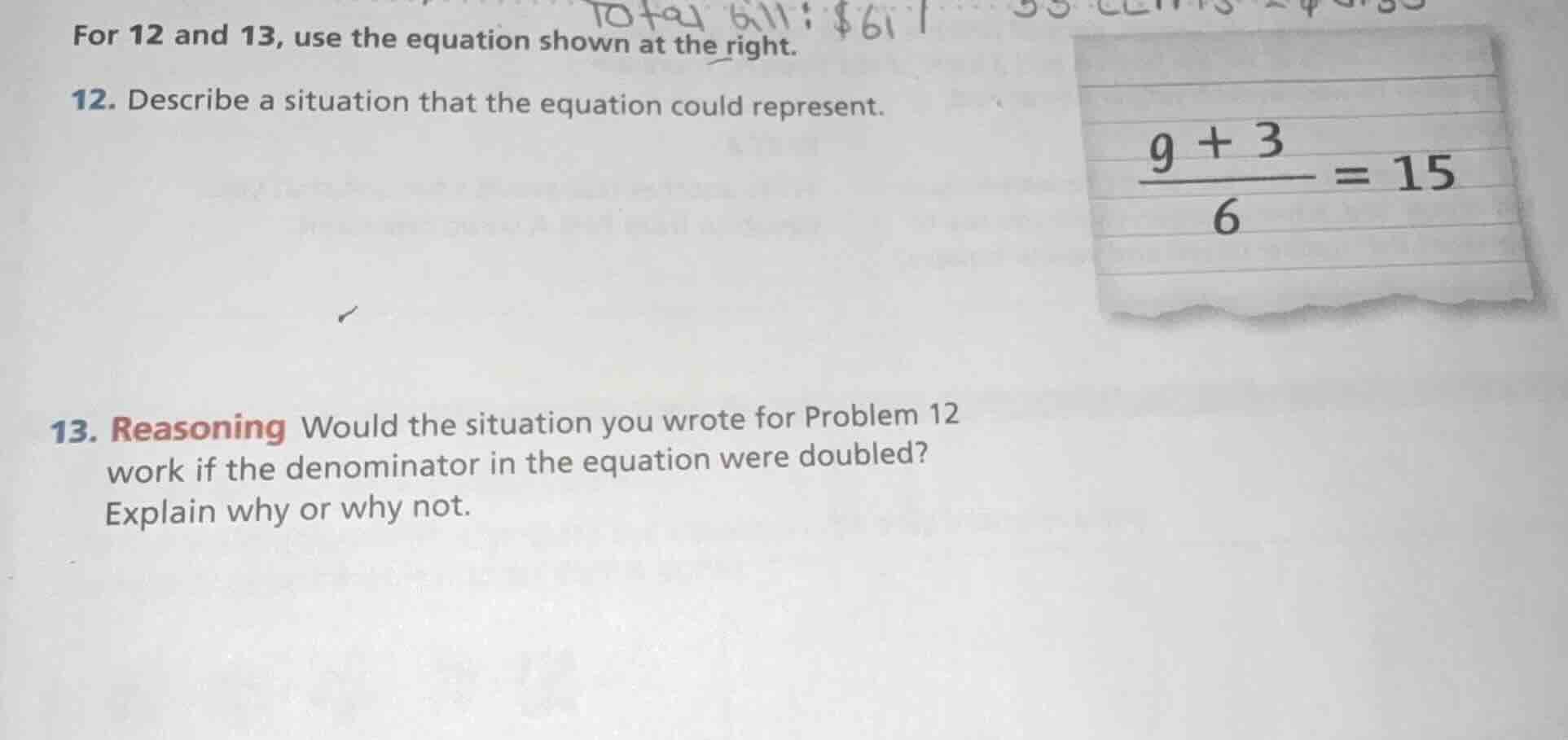 for 12 and 13, use the equation shown at the right. 12. describe a situ…
