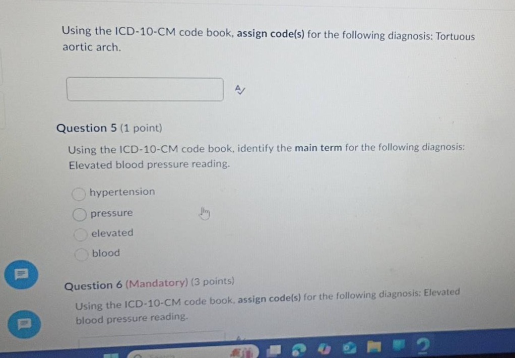 using the icd-10-cm code book, assign code(s) for the following diagnos…