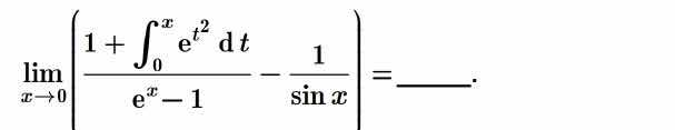 $\\lim_{x \\to 0}\\left|\\frac{1+\\int_{0}^{x} \\mathrm{e}^{t^{2}} \\mathrm{~d} t}{\\mathrm{e}^{x}-1}-\\frac{1}{\\sin x}\\right|=\\underline{\\quad\\quad}.$