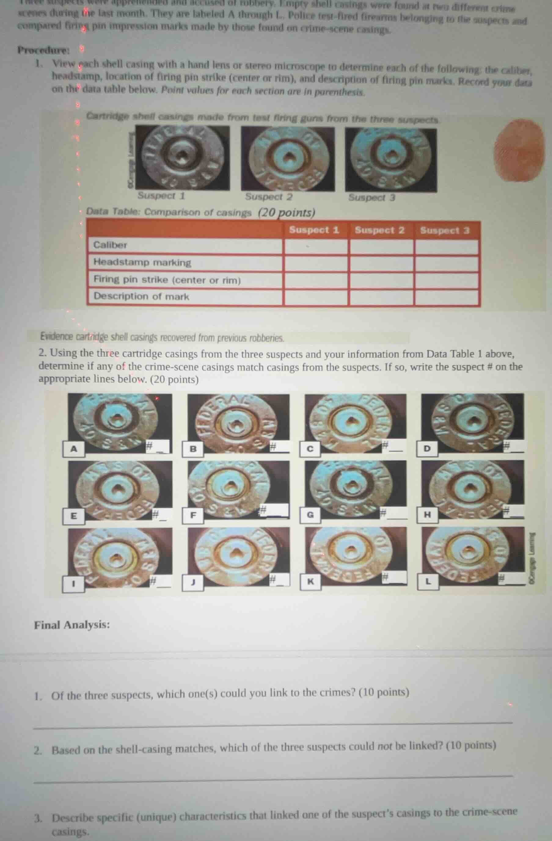 empty shell casings were found at two different crime scenes during the…