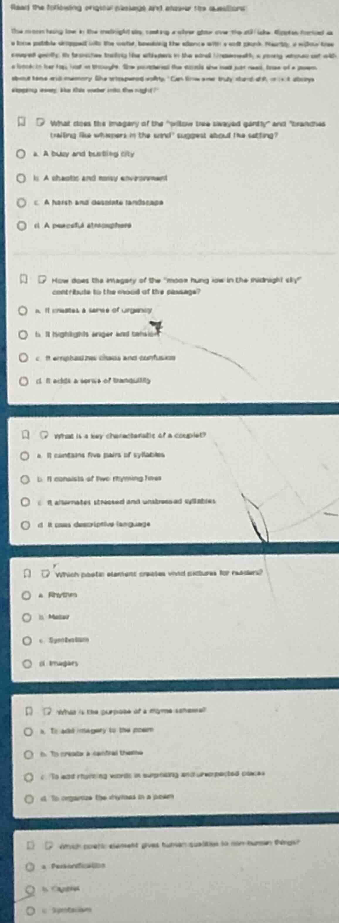 read the following original passage and answer the questions:the moon h…