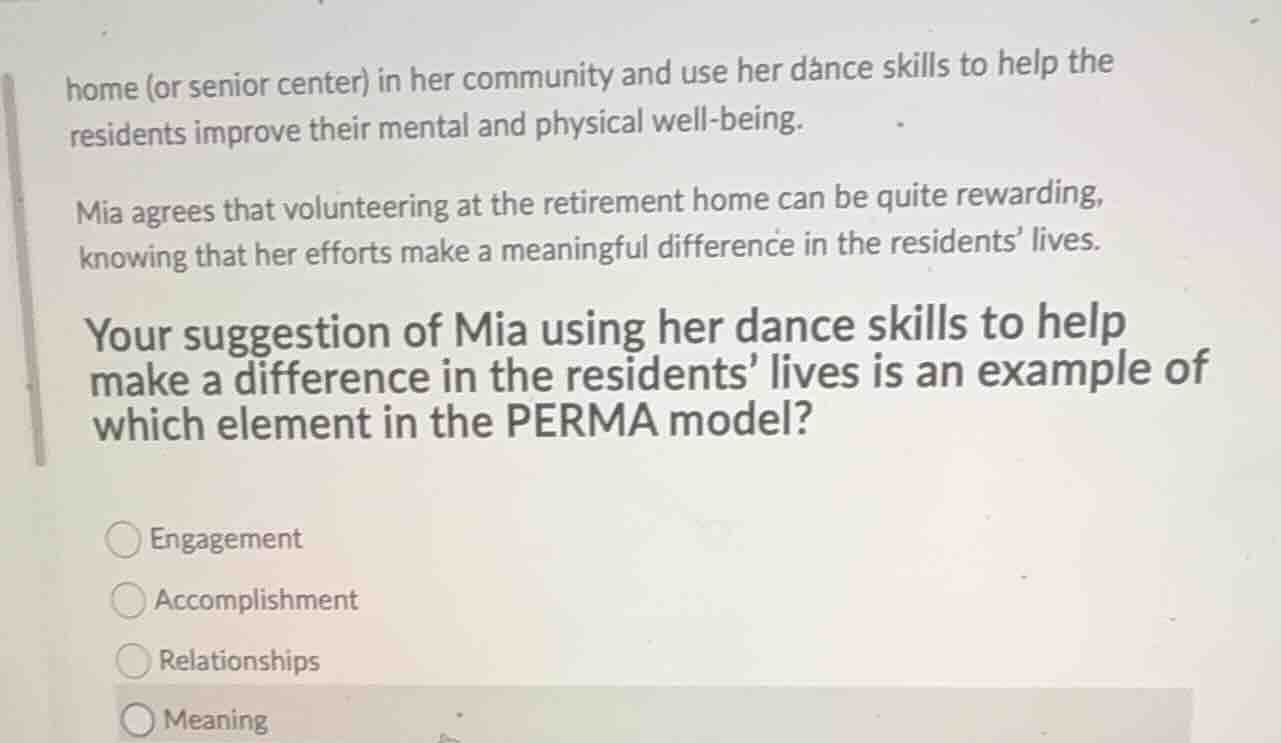 home (or senior center) in her community and use her dance skills to he…