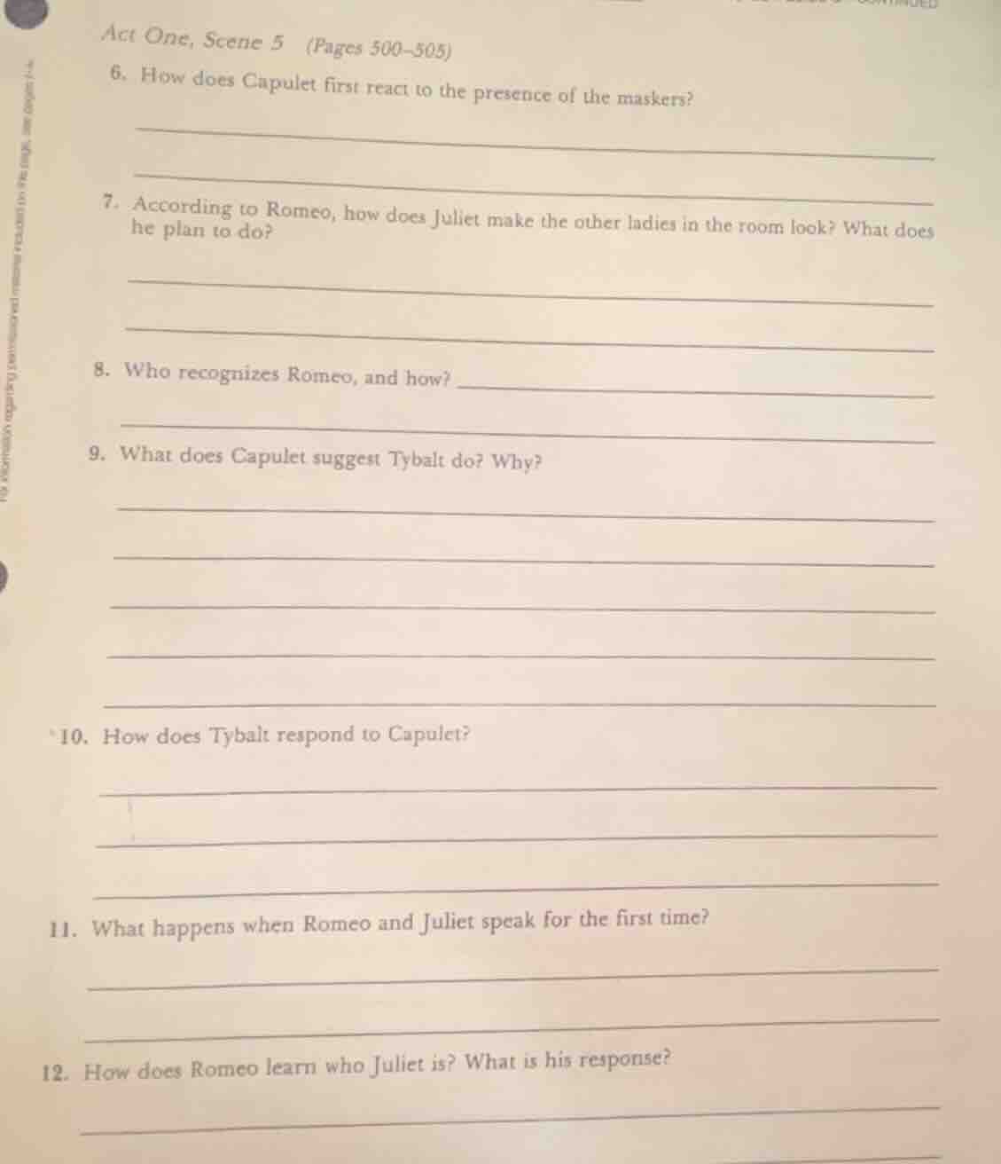 act one, scene 5 (pages 500-505) 6. how does capulet first react to the…