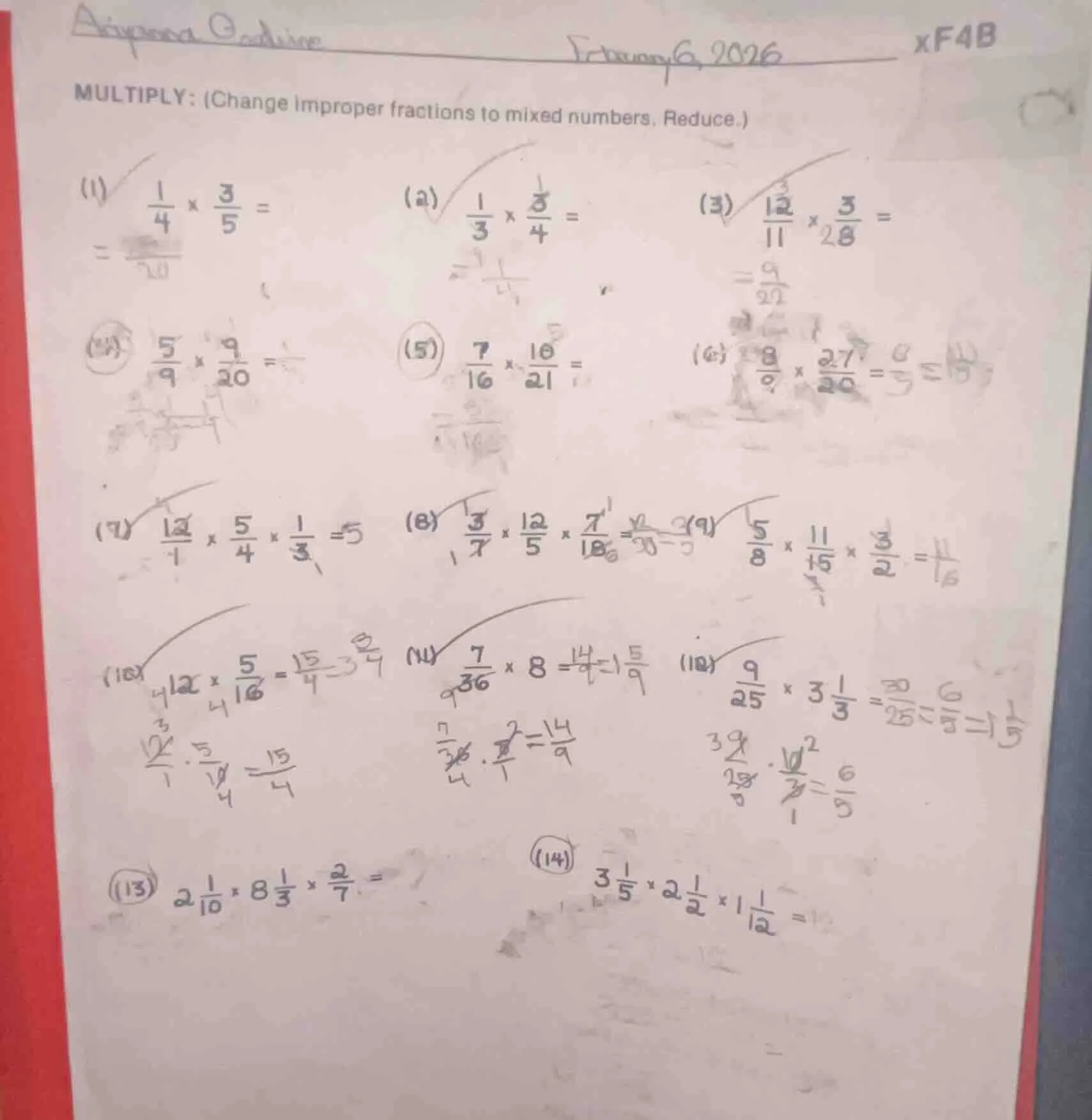 multiply: (change improper fractions to mixed numbers. reduce.) (1) $\f…