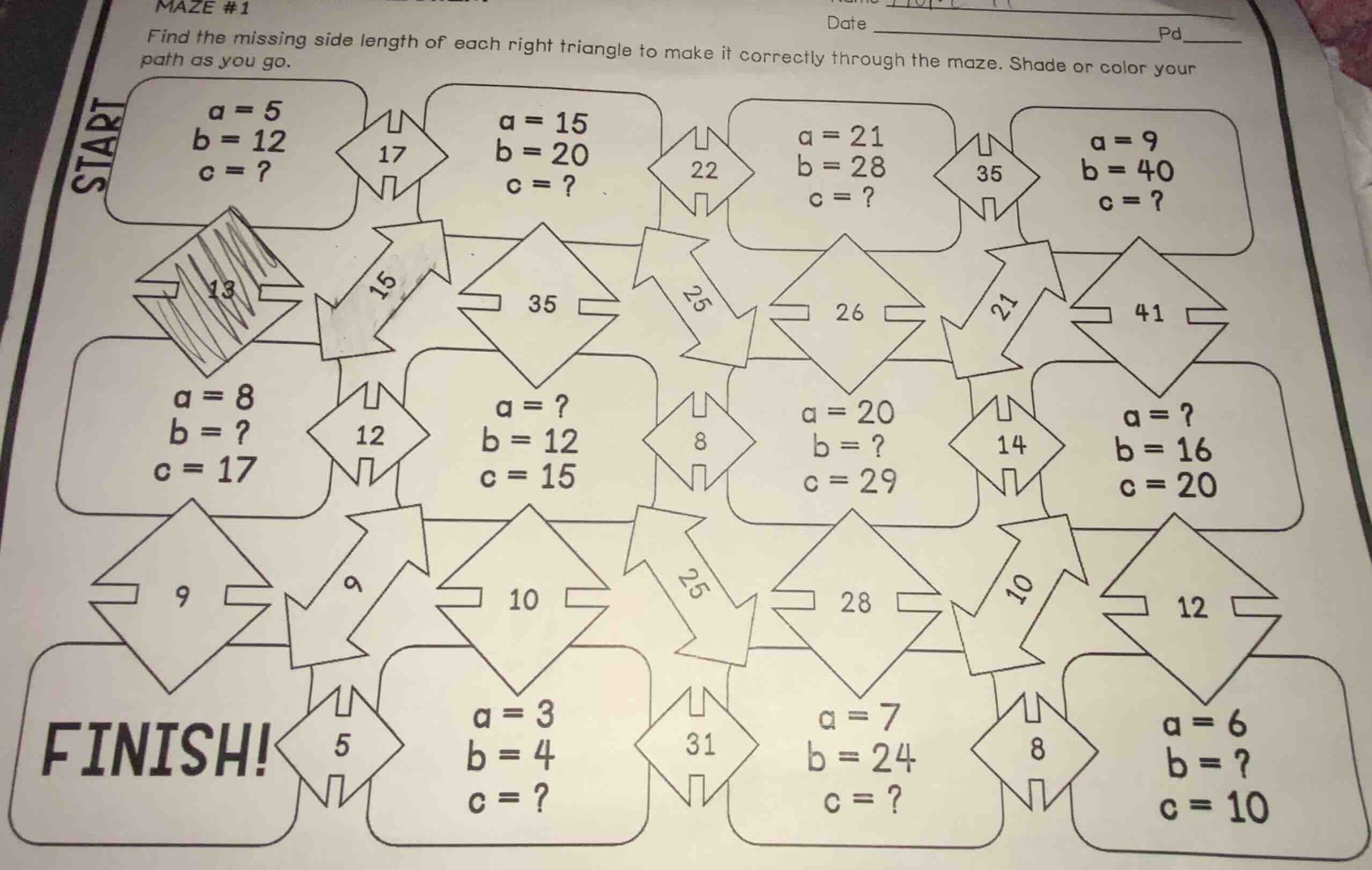 maze #1 date ________________________pd____ find the missing side lengt…