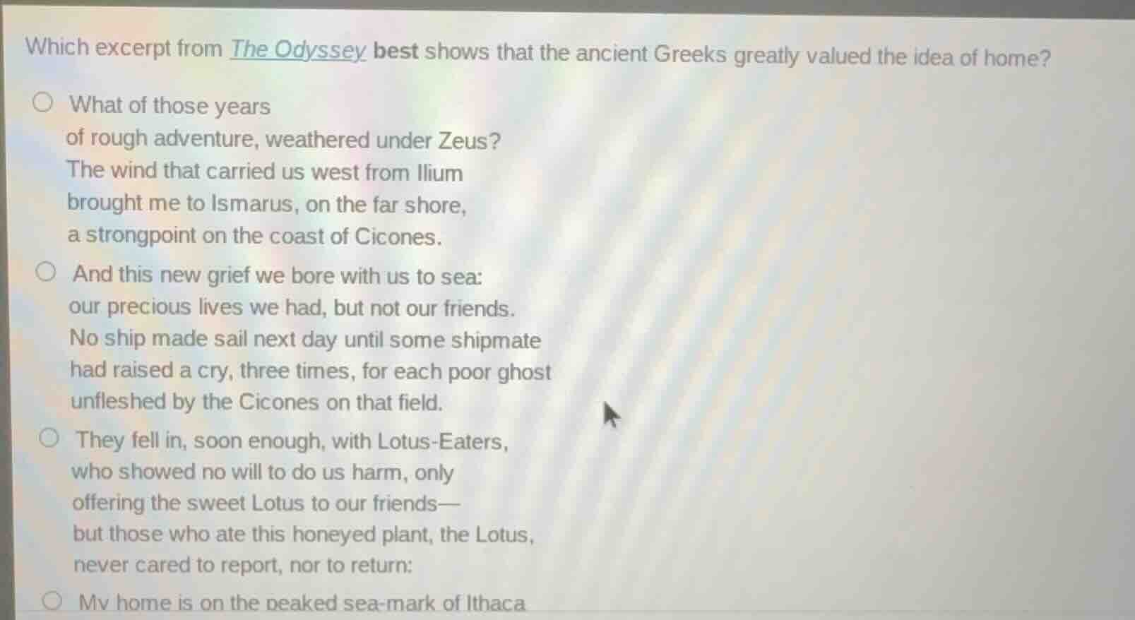which excerpt from the odyssey best shows that the ancient greeks great…