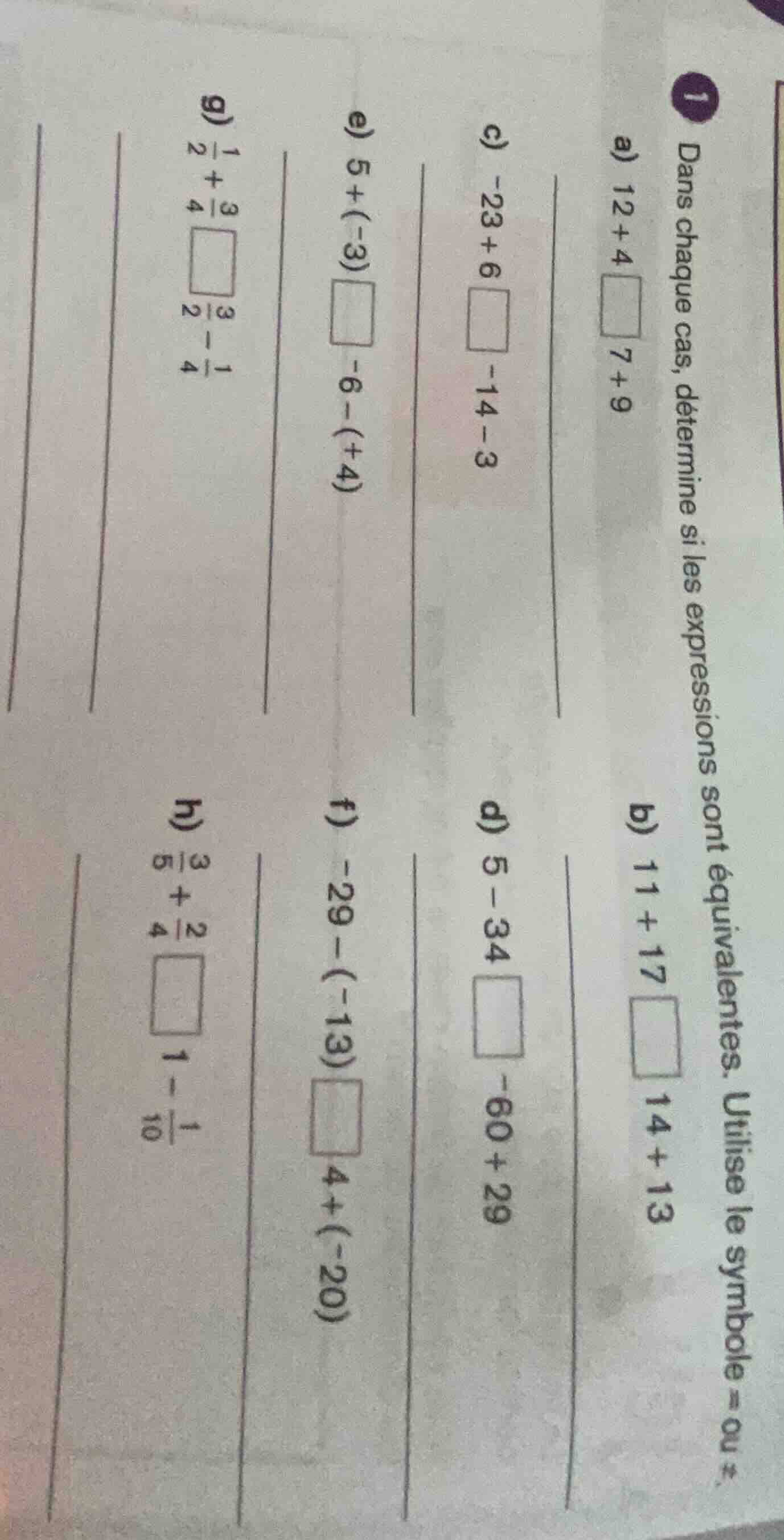 1 dans chaque cas, détermine si les expressions sont équivalentes. util…