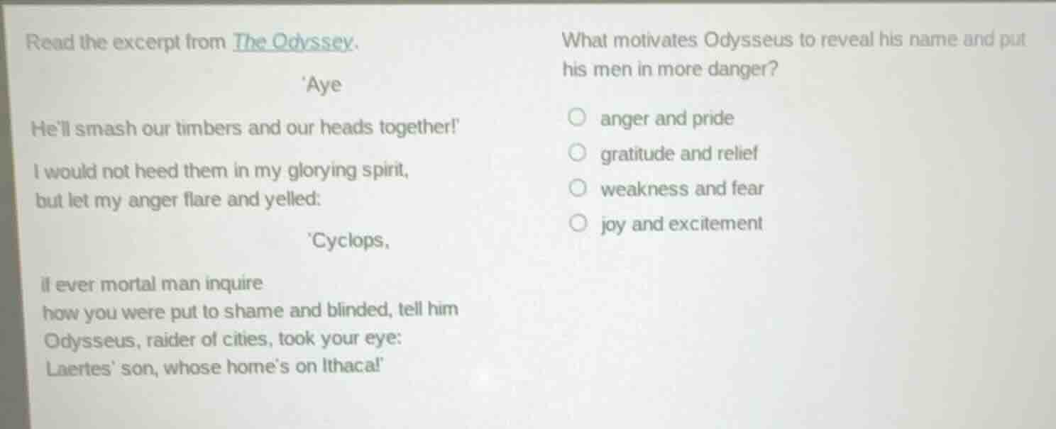 read the excerpt from the odyssey. aye hell smash our timbers and our h…