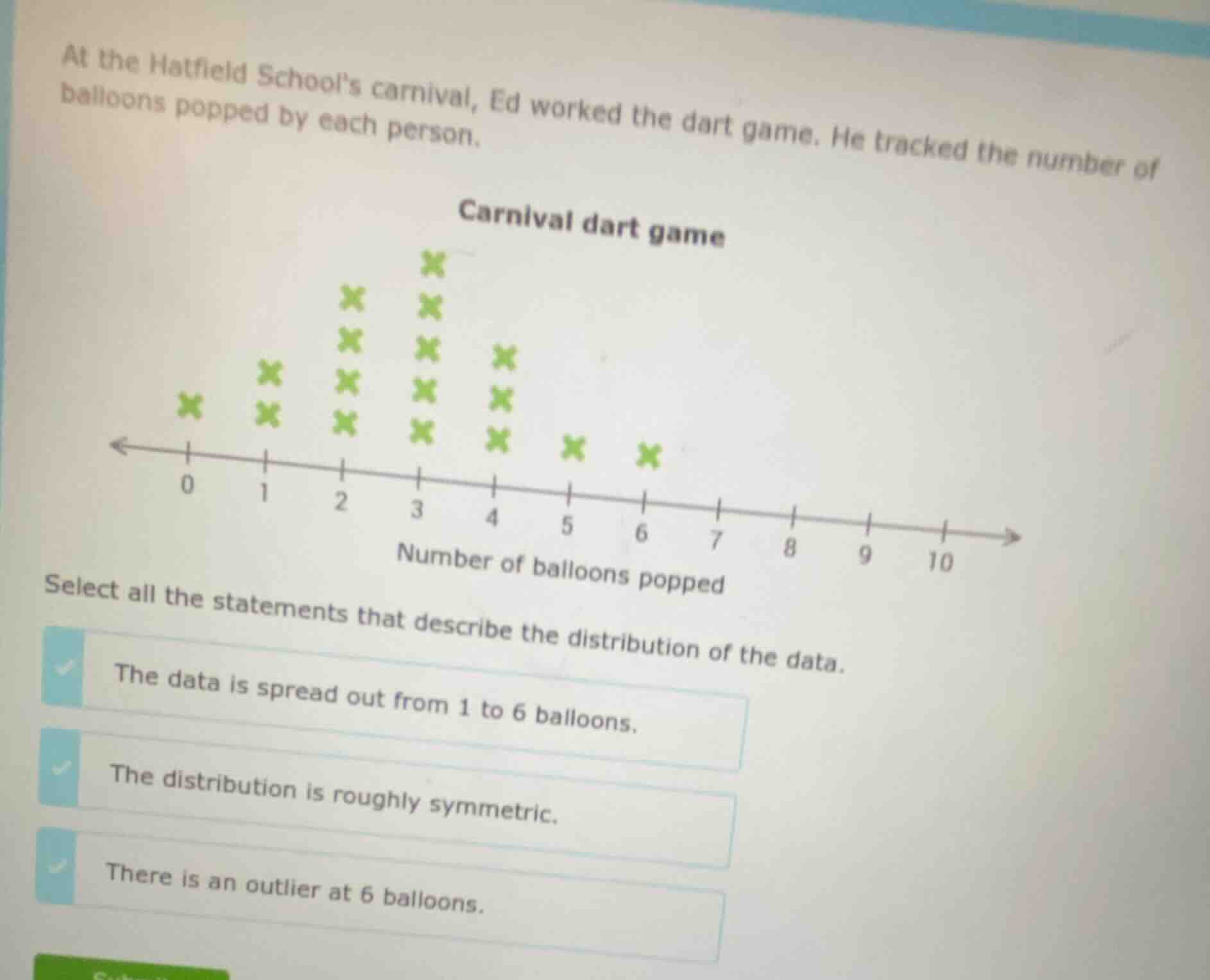 at the hatfield schools carnival, ed worked the dart game. he tracked t…