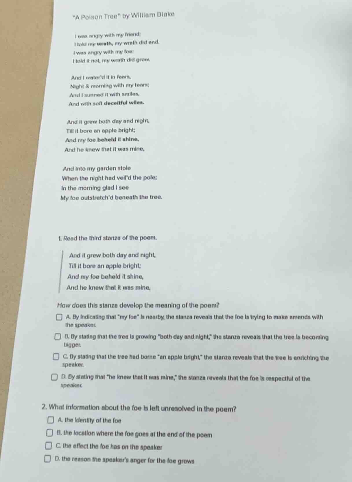 \a poison tree\ by william blake i was angry with my friend: i told my …