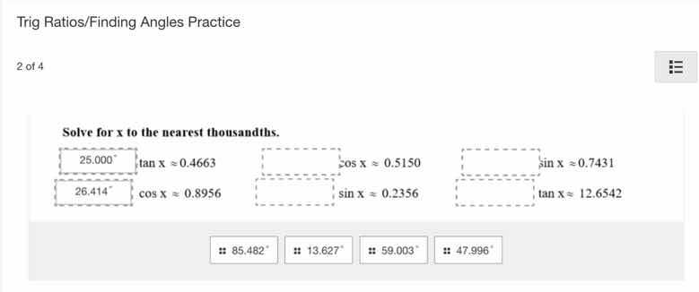 trig ratios/finding angles practice 2 of 4 solve for x to the nearest t…