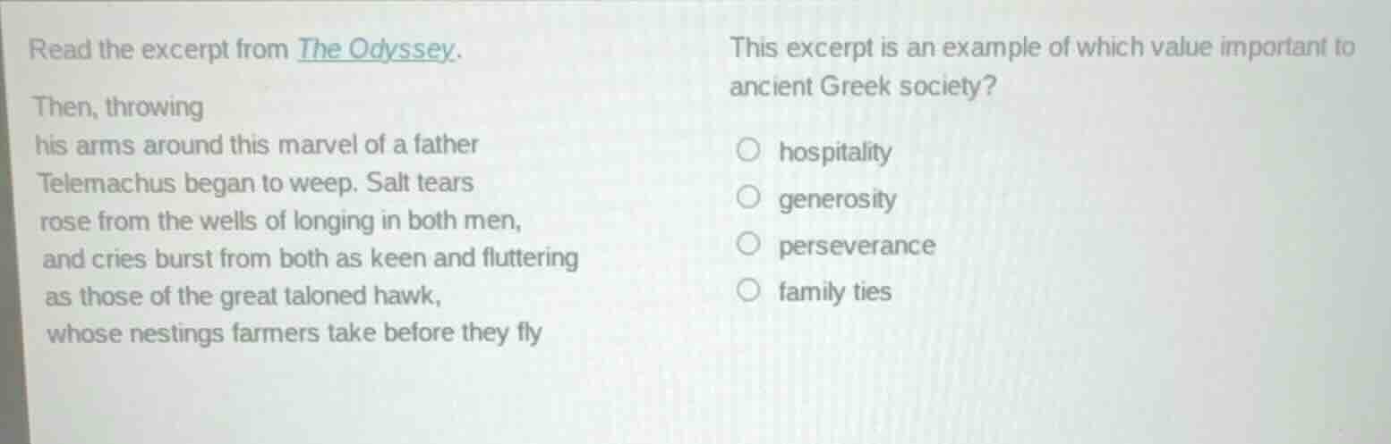 read the excerpt from the odyssey. then, throwing his arms around this …