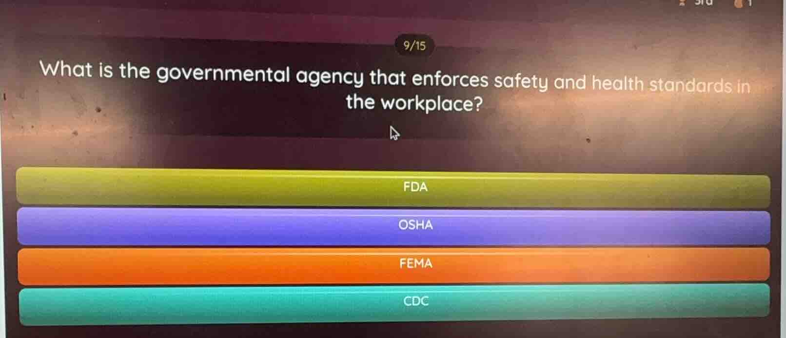 9/15 what is the governmental agency that enforces safety and health st…