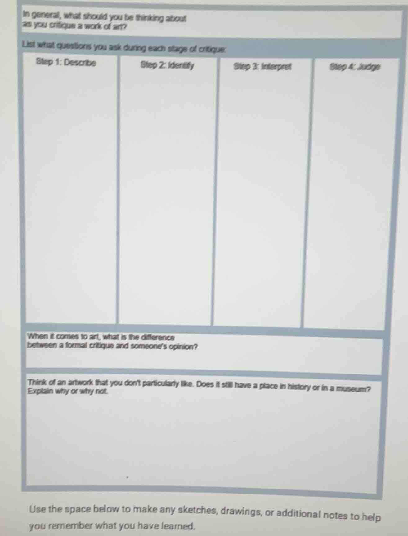 in general, what should you be thinking about as you critique a work of…