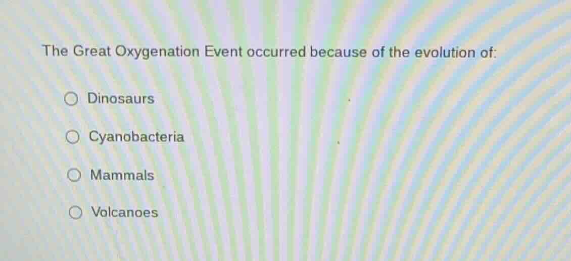 the great oxygenation event occurred because of the evolution of: ○ din…